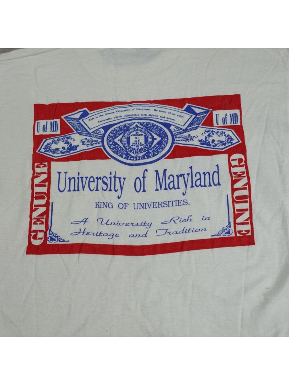 UMD Universit Of Maryla Shirt Medium White Double Sided Budweiser Vintage